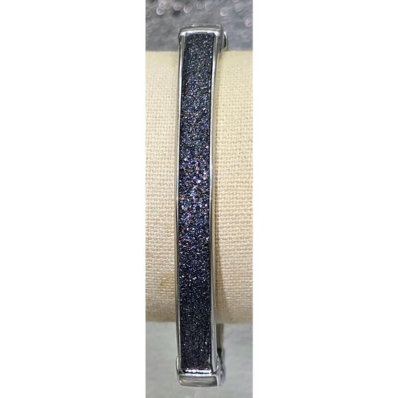 Vintage Silvertone Textured Black Glittery Sparkle Hinged Bangle Bracelet - Picture 3 of 5